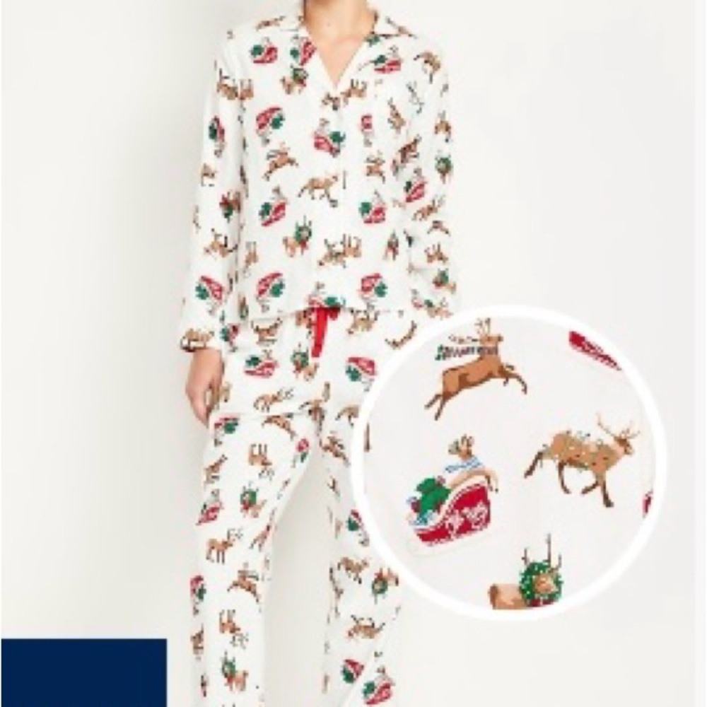 Old Navy Festive Reindeer Women's Pajama Set - White and Red